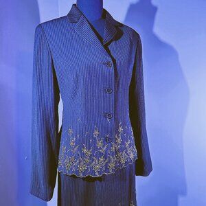 Vintage Black Gold Pinstripe Embroidered Suit